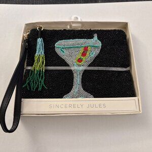 New Sincerely Jules Martini Beaded Travel Pouch Wristlet C27
